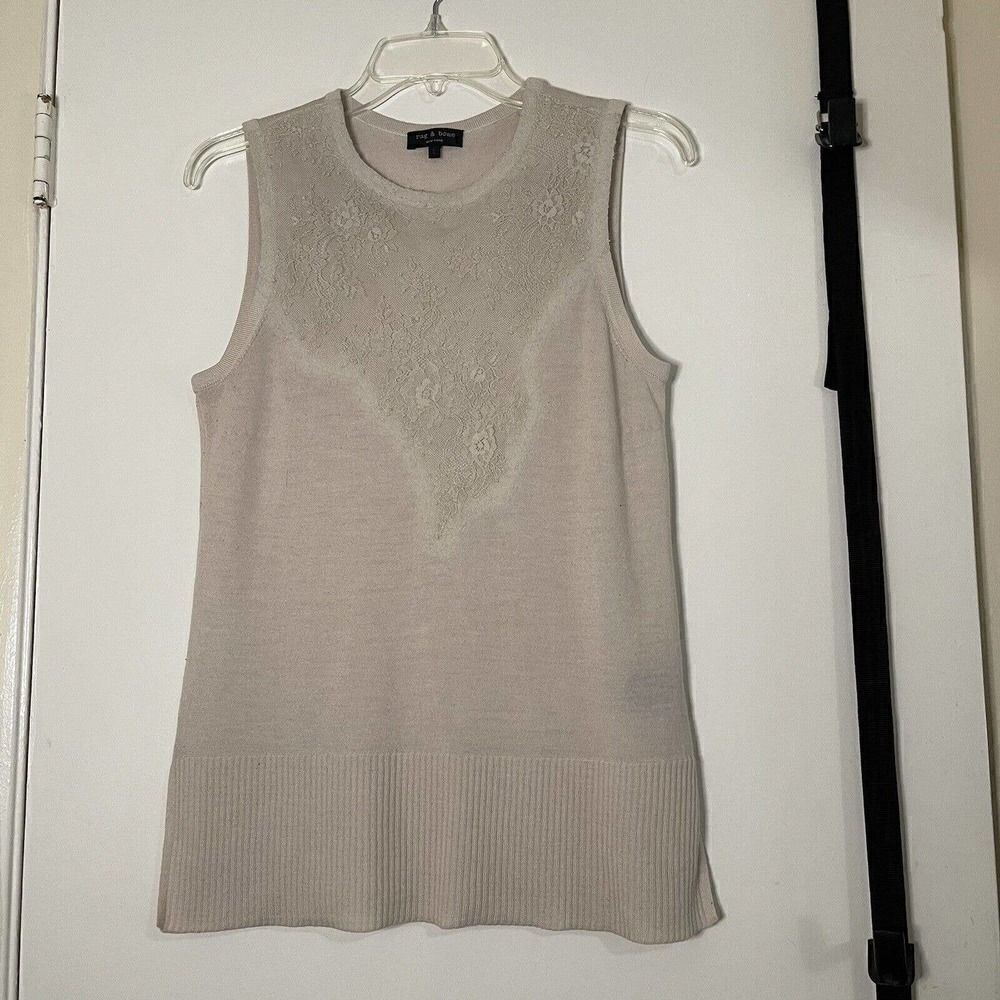 Rag and Bone blush pink Wool lace detail wool knit sleeveless top size Small